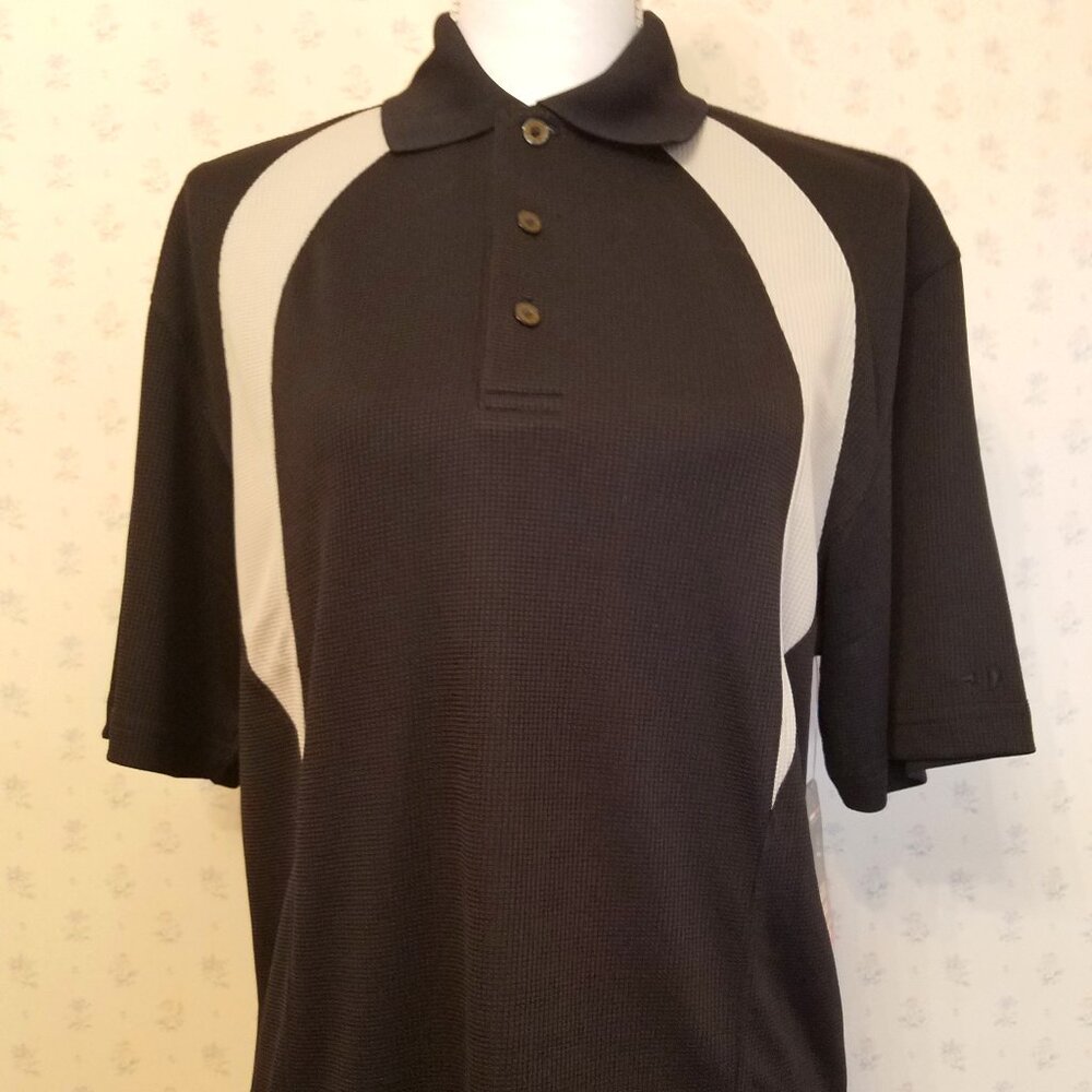 GRAND SLAM GOLF ATHLEISURE POLO- BLACK/GRAY-DRI-FLOW PERFOMANCE, MEN'S S/CH